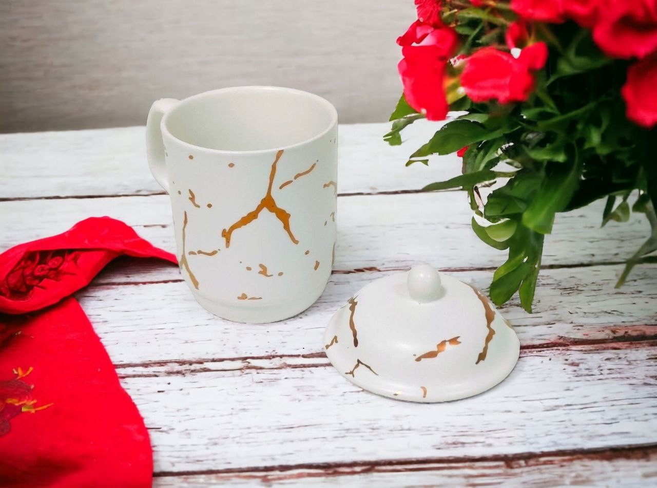 YM66 Putih Mug dengan Motif Marmer